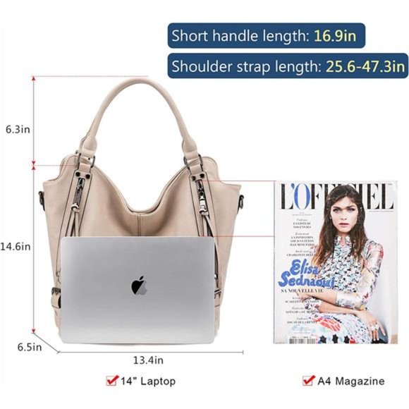 2 Pcs Tote Bag PU Leather Shoulder Bags Fashion Hobo Bags Large Purse Handbags - Picture 6 of 6